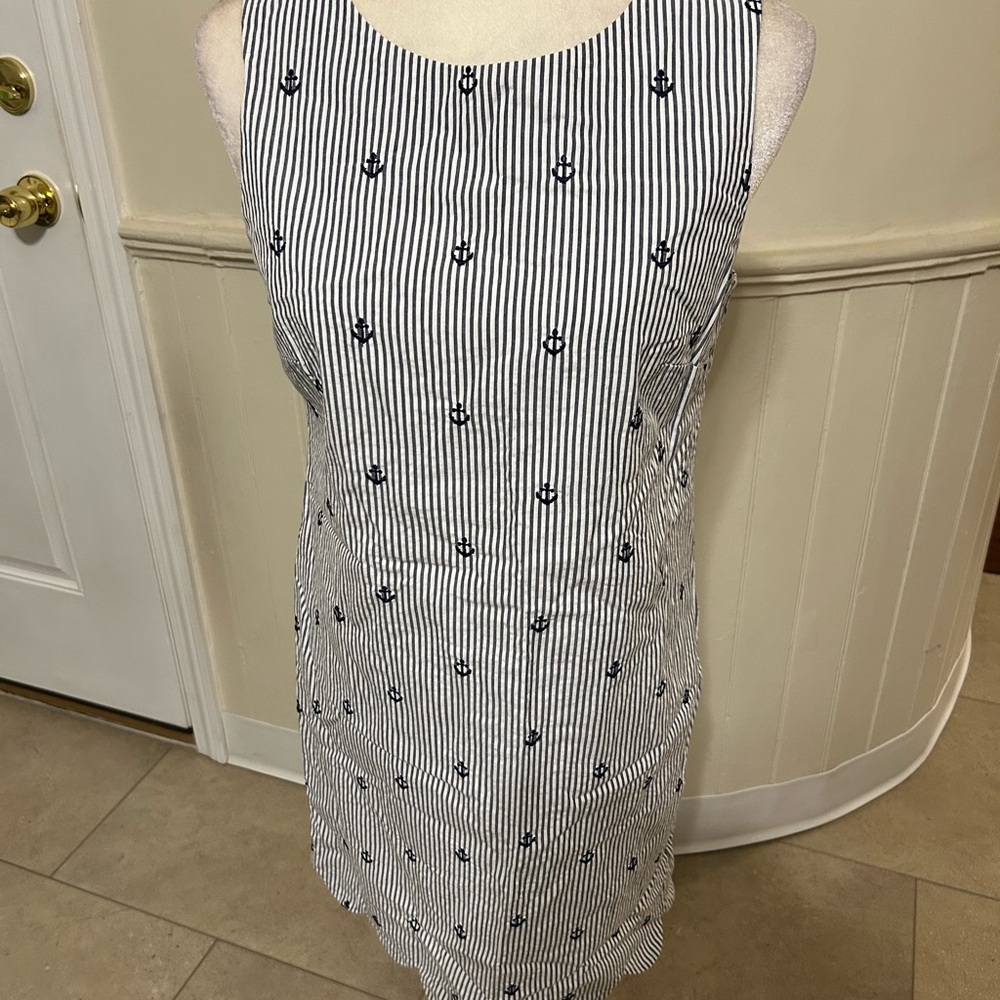 Cynthia Rowley Seesucker Anchor Shift Dress/100% Cotton Lined -6